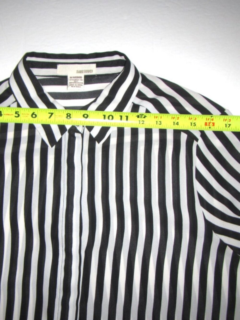 Sans Souci Black White Striped Long Sleeve Button Blouse Shirt MEDIUM - Picture 11 of 15